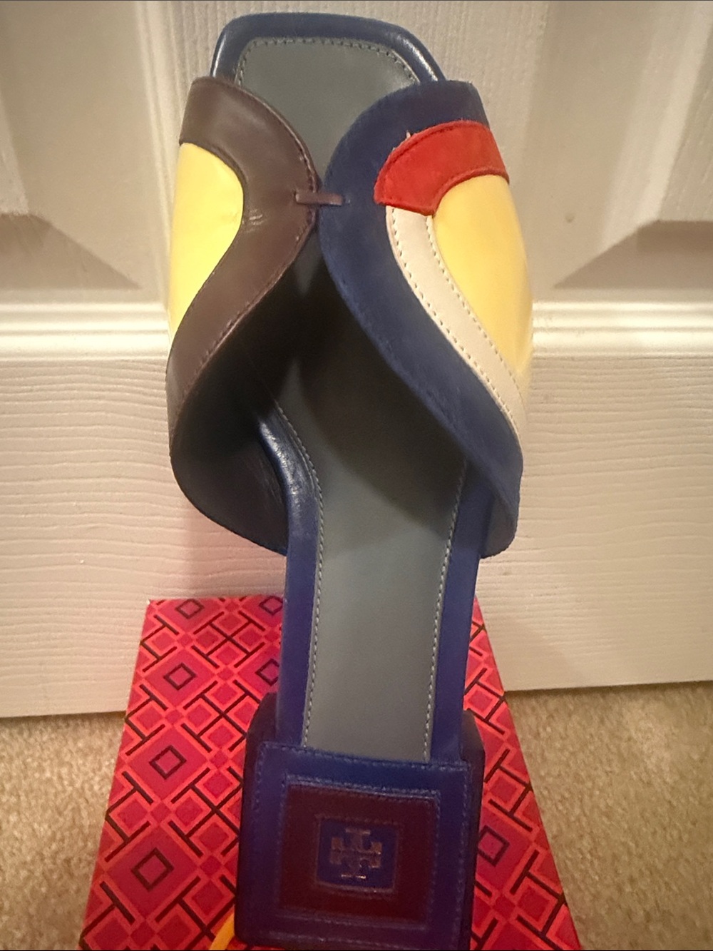 Tory Burch Multicolor Slide Sandals in Red and Blue with Yellow Accents - Picture 7 of 14